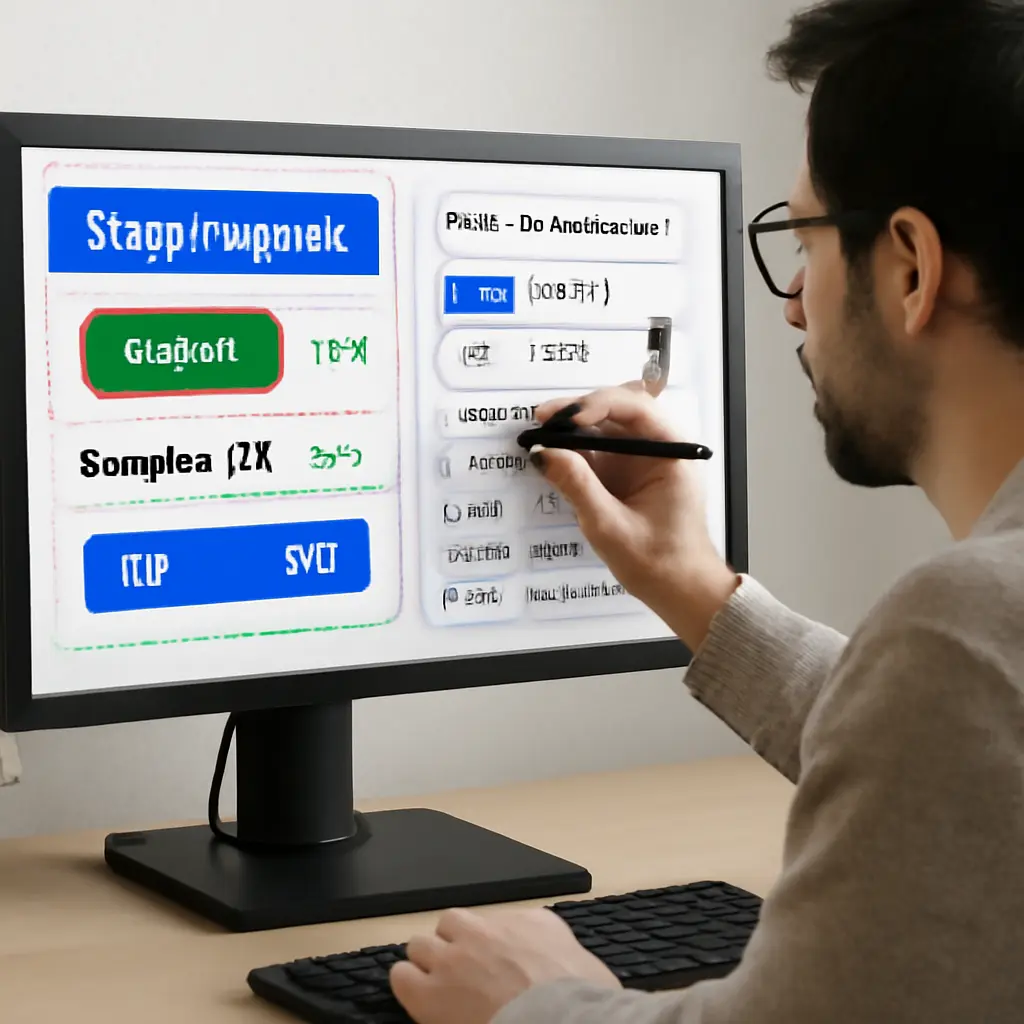 Designer checking color contrast on a monitor for accessibility