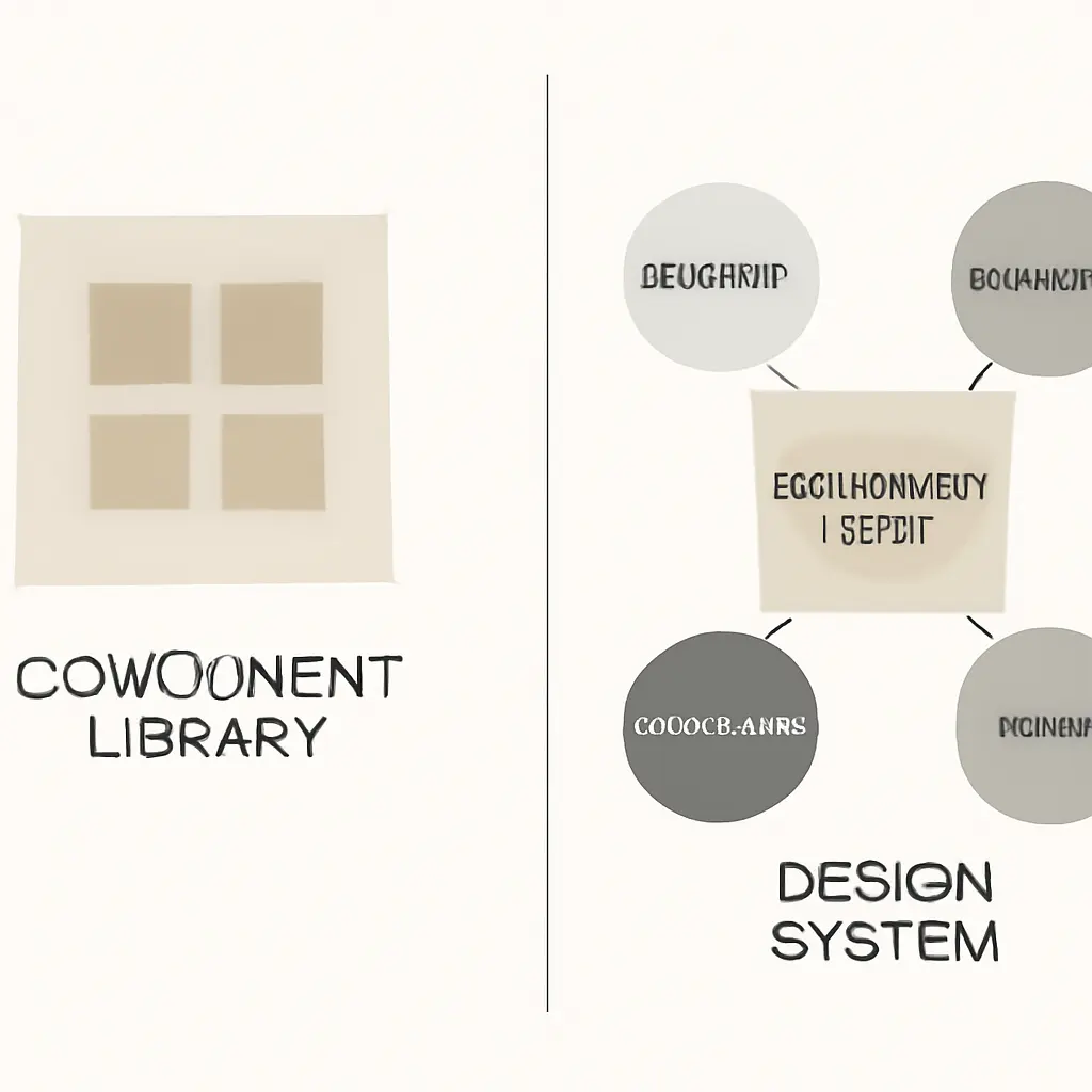 Diagram comparing a component library and a full design system