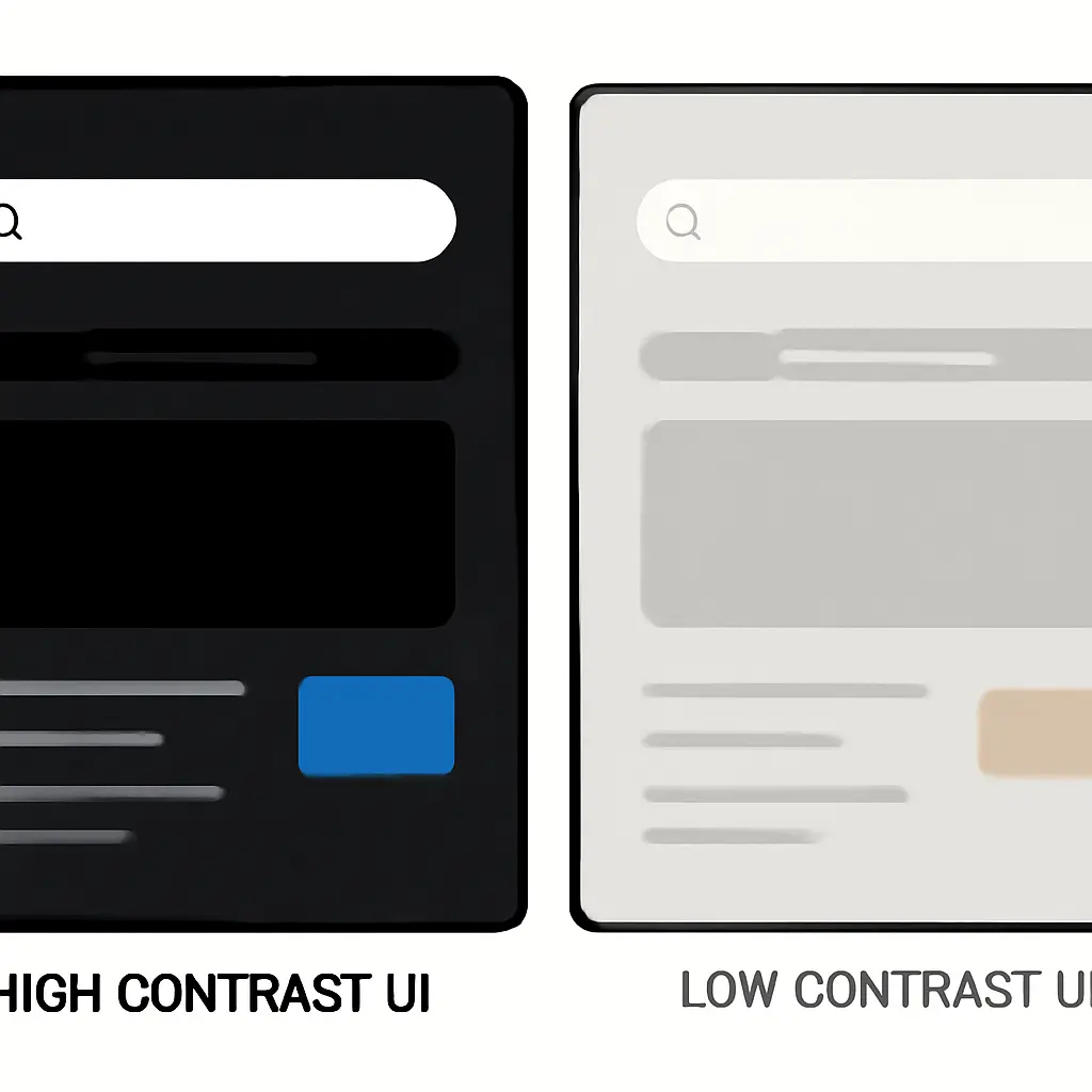 Side-by-side comparison showing high contrast vs low contrast UI