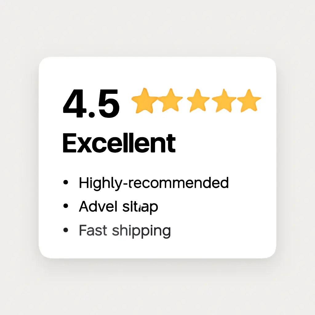 Prototype of a rating block with stars, numeric score, and key notes